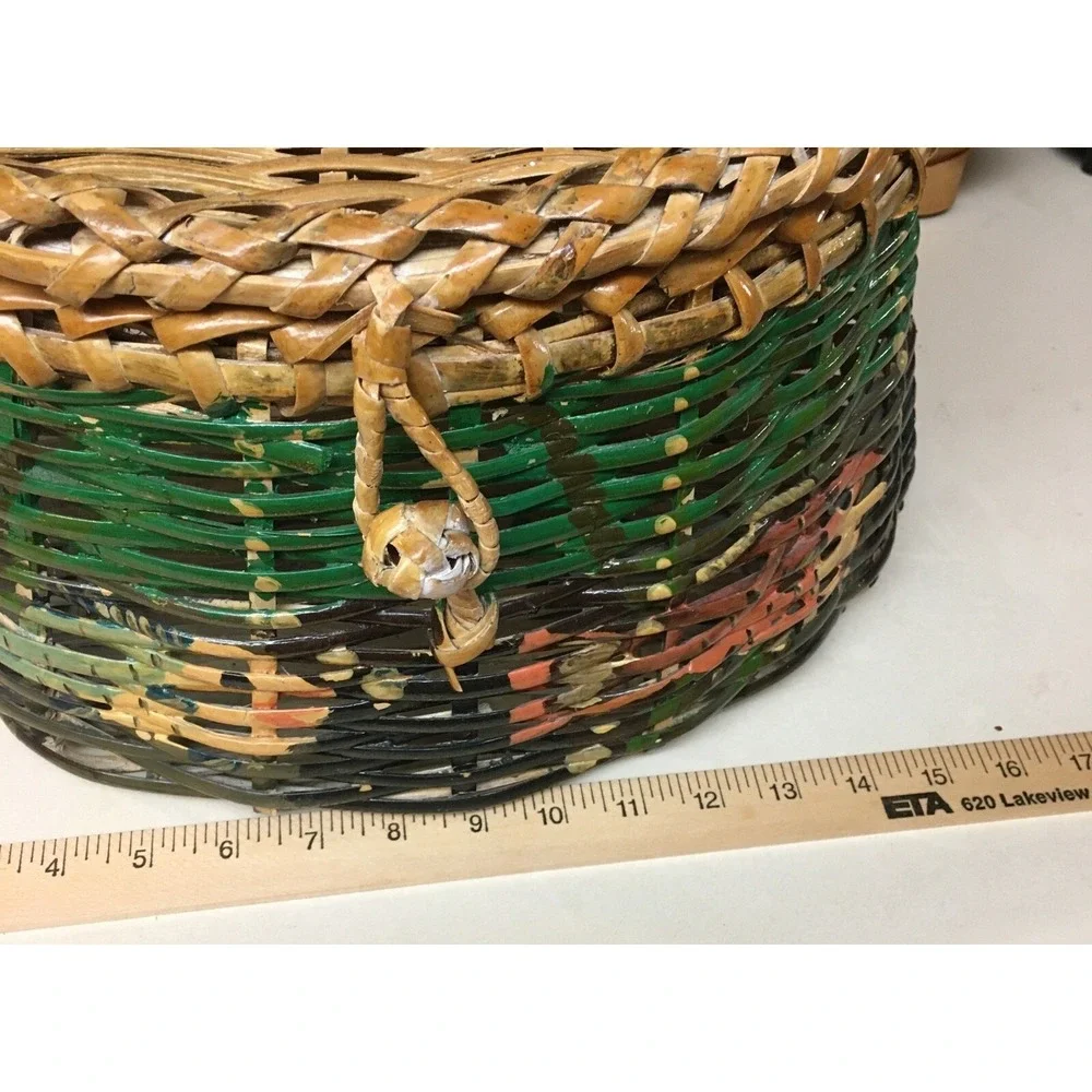 Decorative Painted Fly Fishing,Beach Wicker Basket‎ Lodge Cabin Core